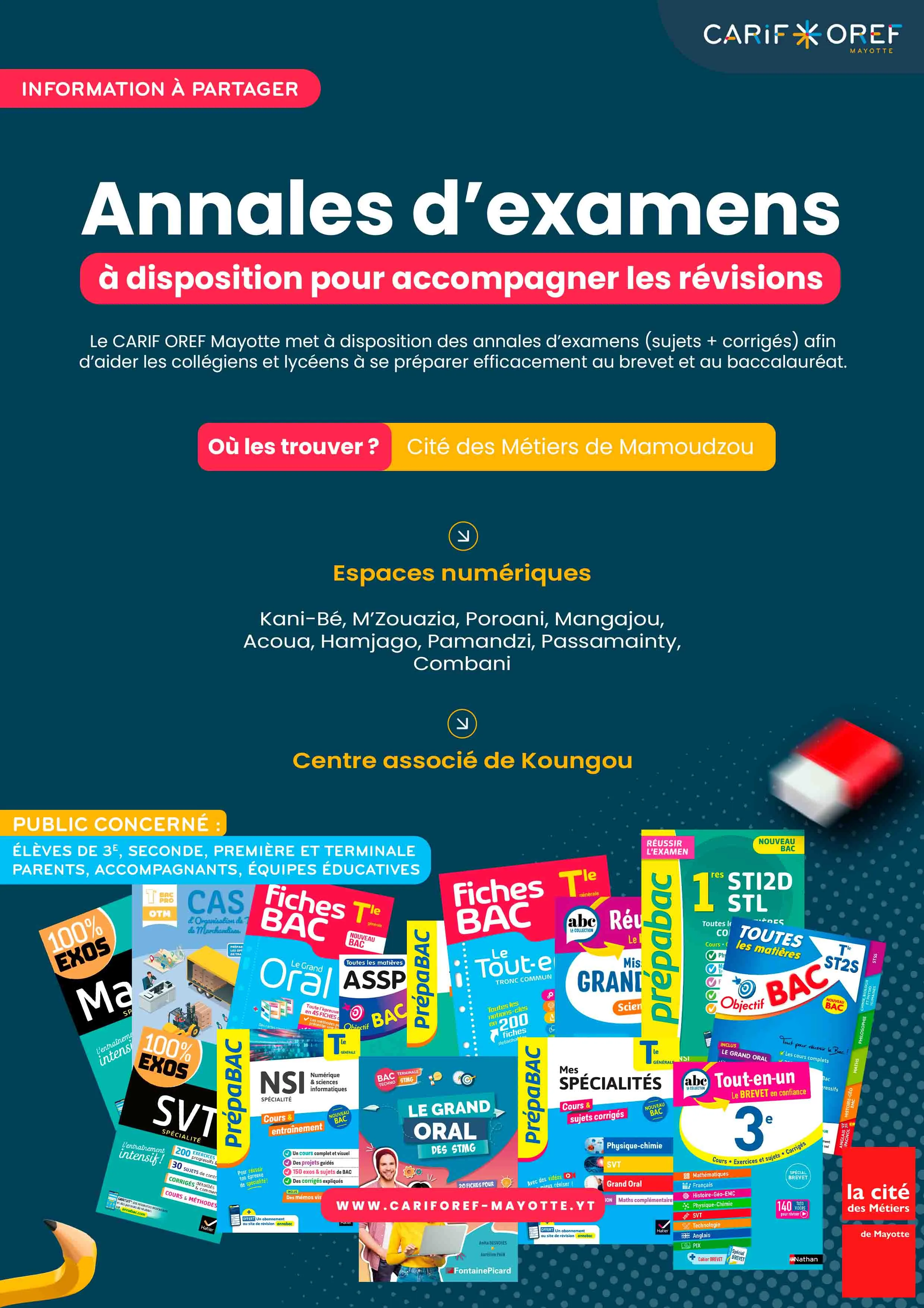 Annales d’examens à disposition pour accompagner les révisions des élèves mahorais
